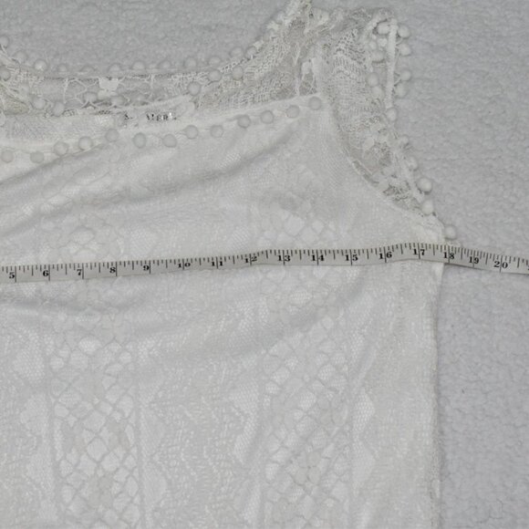 SI MAIER White Summer Boho Lace Overlay Pom Pom Sleeveless Mini Dress Size XL - Picture 6 of 15